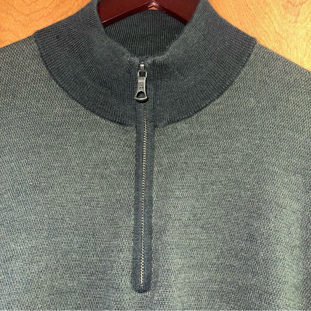 Brooks Brothers Extra Fine 100% Merino Wool 1/4 Zip Sweater Olive Green - Picture 3 of 10